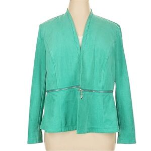 Chico’s Green Faux Suede Convertible Peplum Jacket 3